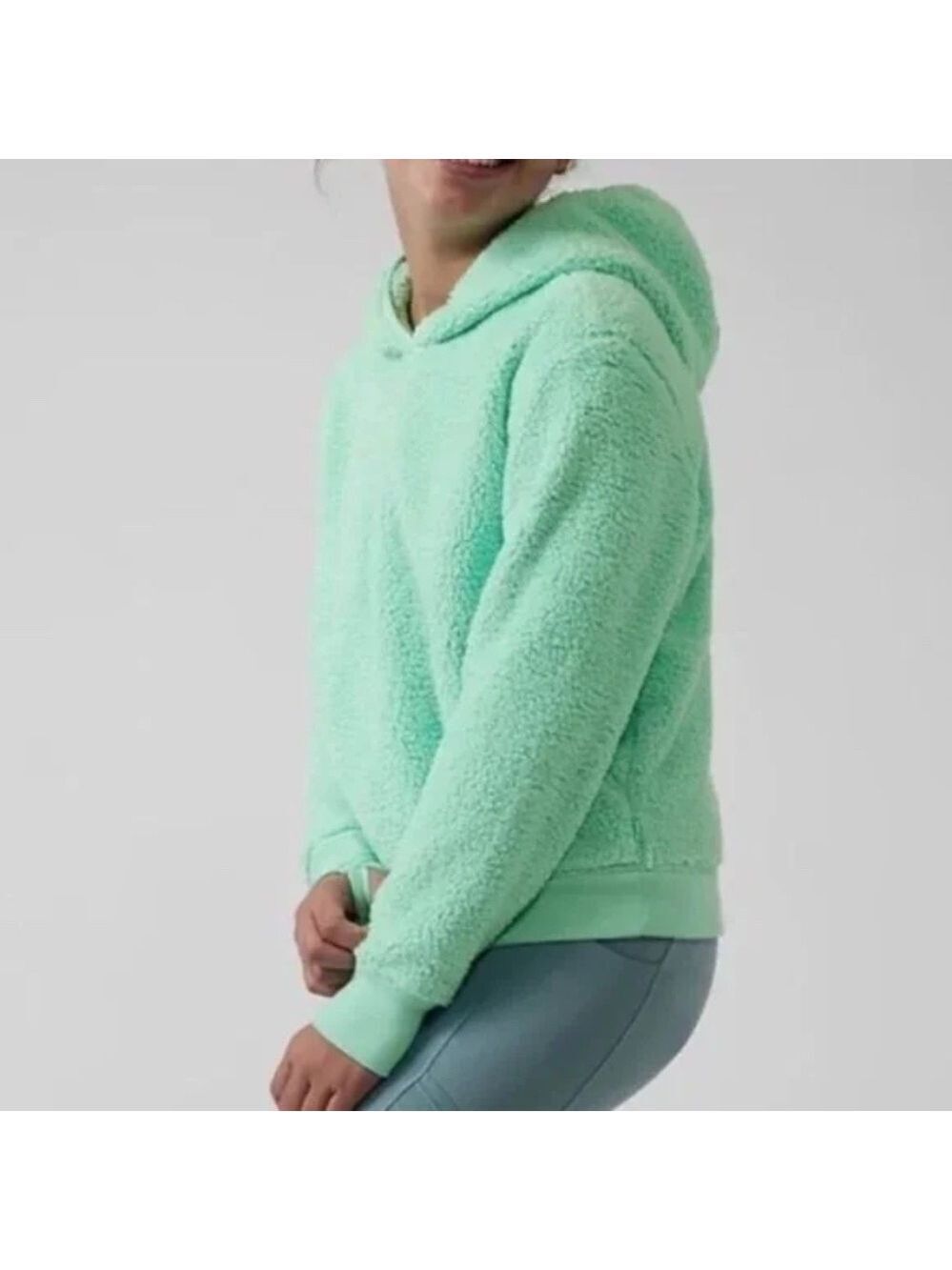 Athleta Girl So Snug Sherpa Hoodie 2.0 Fleece Pullover Mint Green Size XL / 14